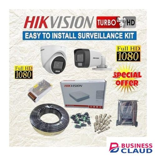 Hikvision High-Resolution Imaging Reliable Quality 1080P Full HD 2MP Smart Hybrid Lighting 24/7 Colored Night Vision ce Recording CCTV Cameras Complete System Kit With 500GB Harddisk +4 Channel DVR-White
