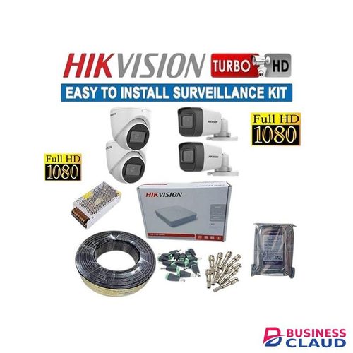 Hikvision 4 Easy to use Remote Viewing & Video Playback Reliable Quality 1080P Full HD 2MP CCTV Cameras Complete System Kit With -4 Channel DVR Machine & 50M RG59 Cable And 500GB Harddisk