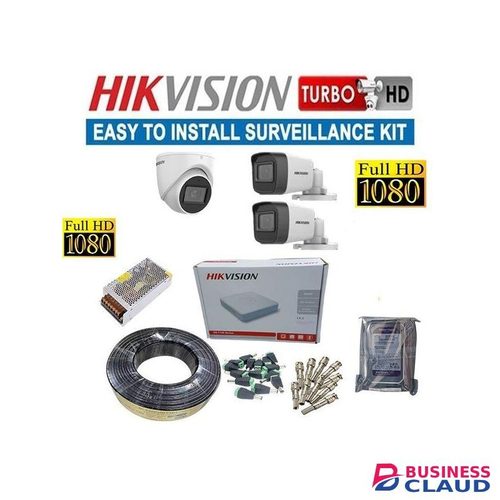 Hikvision 3 Turbo HD 1080P Full HD Night Vision CCTV Cameras Complete System Set Kit with 500GB Hard Disk + 50M Cable