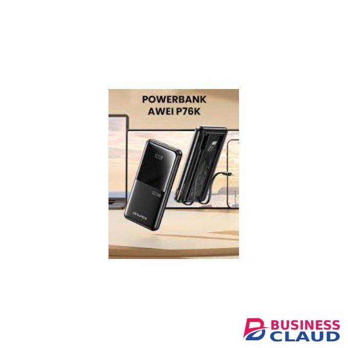 Awei P76K Power Bank 10,000mAh – 22.5W Fast Charging, LED Display, Built-in Cable, Multiple Outputs