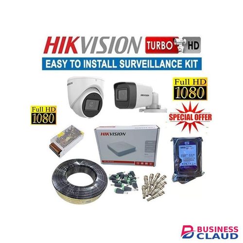 Hikvision 2HD 2MP 1080P Top Quality Stable Performance Night Vision CCTV Cameras Complete Full System Kit- 4 Channel DVR Machine+ 500GB Harddisk+RG59 Cable