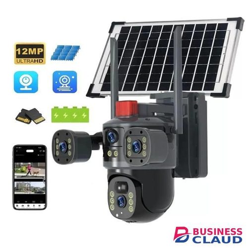 IP66 Rated Waterproof Full-Color 24/7 Night Vision V380 PRO High Definition 12MP 4G Simcard PTZ Rotating 4 Eyes 3 Pictures Outdoor Security Surveillance Solar Camera With Built-In Microphone & Loud Speaker