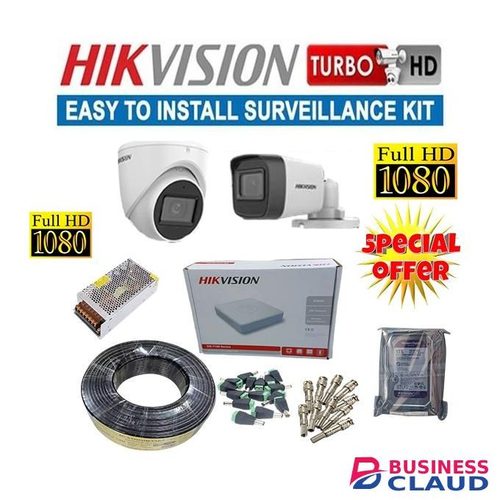 Hikvision 2 Turbo HD 1080P 2MP Full HD Clarity CCTV Cameras Complete Security Installation System Kit-500GB Harddisk+4 Channel DVR Machine