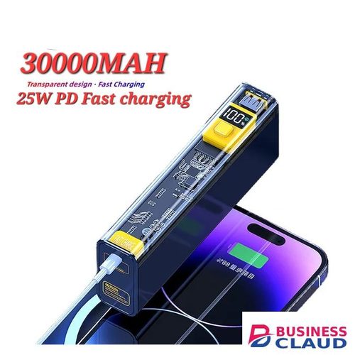 30000mAH Transparent 25W PD+QC Large Capacity Fast Charge Power Bank