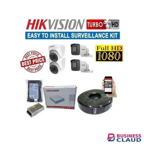 Hikvision 4 Turbo HD CCTV Cameras Full System Kit -With 8 Channel DVR Machine, 500GB Hard Drive & 50M RG59 Cable