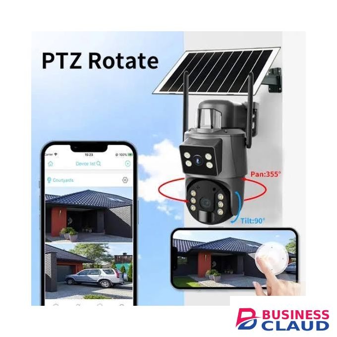 Solar Powered 4G Dual Lens 4MP Security Camera Outdoor-(360° PTZ Camera with Spotlight, Battery, Solar Panel, Colored Night Vision, Motion Detection, 2-Way Audio, IP66 Weatherproof