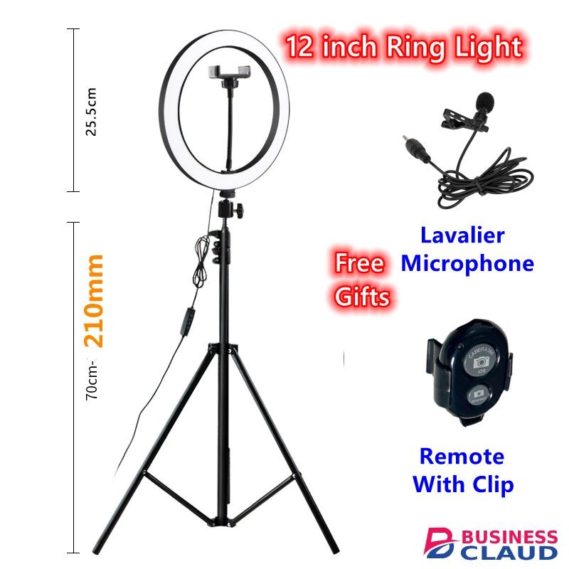 12 Inch Light + 2M Stand,Free Gift:Mic+Remote+Clip