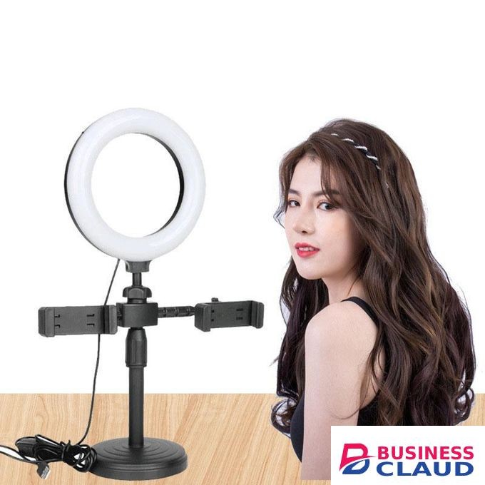 6-inch Desktop Live Fill Ring Light with Stand - USB Powered LED Ringlight for Selfie, Video, Makeup & Live Streaming - Dimmable with 3 Color Modes
