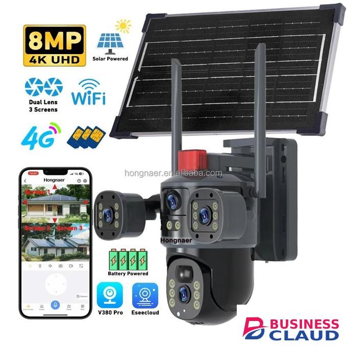 V380 Pro Solar Powered Wireless 4G WiFi Surveillance PTZ Camera 4K Outdoor Security 4G Sim Card Solar CCTV Camera