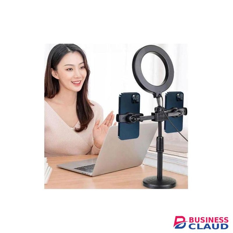 . Photography Ring Light 6" with Double Holder Clips//6 inch professional Ring Light with Dual Smartphone Stands// Mini Ring Light with Clip Clamp Mount Dual Mobile Phone Live Broadcast Stand Desktop Phone Holder