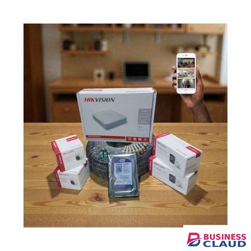 Hikvision 4 1080P Full HD 2MP with Live View Streaming, Built-In Colored Night Vision, and Outdoor Waterproof Design CCTV Cameras Complete System Kit Package -50M Rg59 Coaxial Cable+500GB Harddisk + 4 Channel DVR Machine