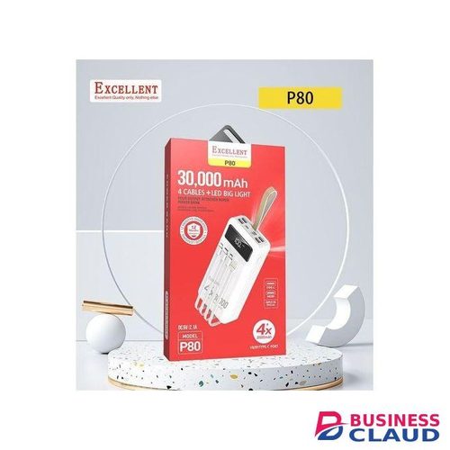 Excellence P80 30,000mAh 4 Cables + LED Big Light Power Bank