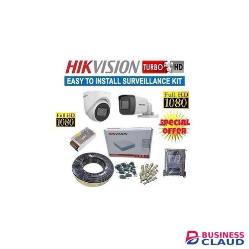 HIK Vision 2 Turbo HD 1080P 2MP Full HD Resolution CCTV Cameras Complete Security Installation System Kit-500GB Harddisk+4 Channel DVR Machine-White