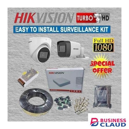 Hikvision Home Security 2 1080P Full HD 2MP CCTV Cameras Complete Installation System Kit -500GB Harddisk +4 Channel DVR Machine -White
