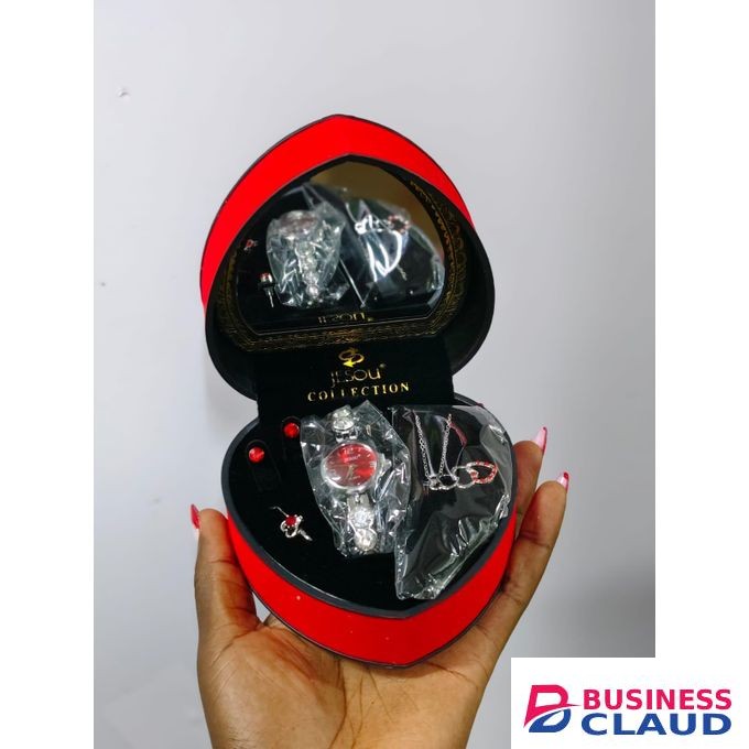 Valentine Luxury Gift Set – Ring, Earrings, Necklace & Watch – Elegant Jewelry Collection for Women