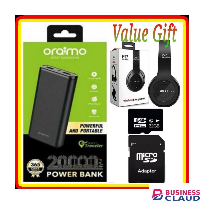 Oraimo PowerBank 20000mAh + P47Headphone,Memory Card32GB