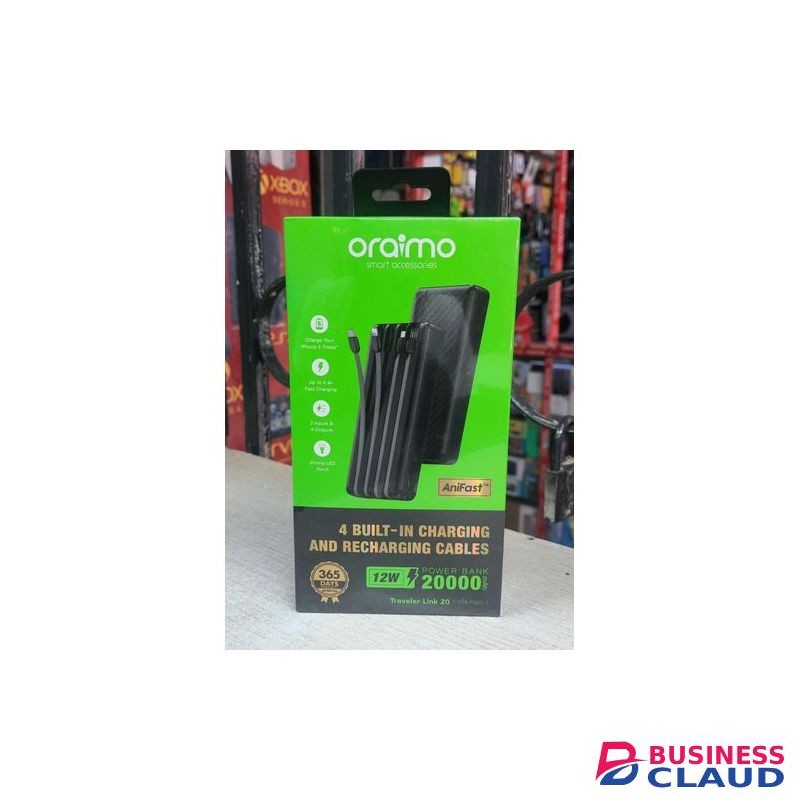 Oraimo 20000mAh 12W Power Bank With 4 Built-in Charging Cables