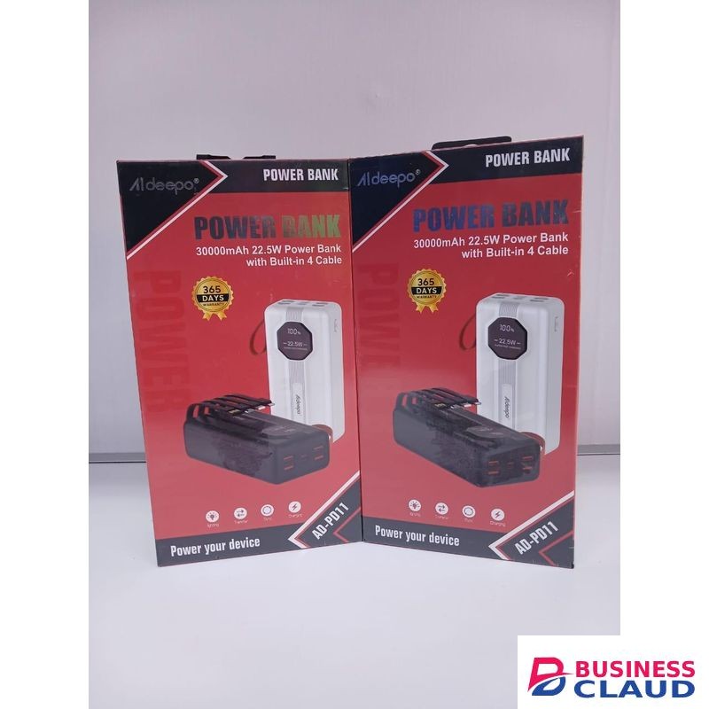 Aldeepo 30000 mAh 22.5 W Power Bank with Built-in 4-Cable