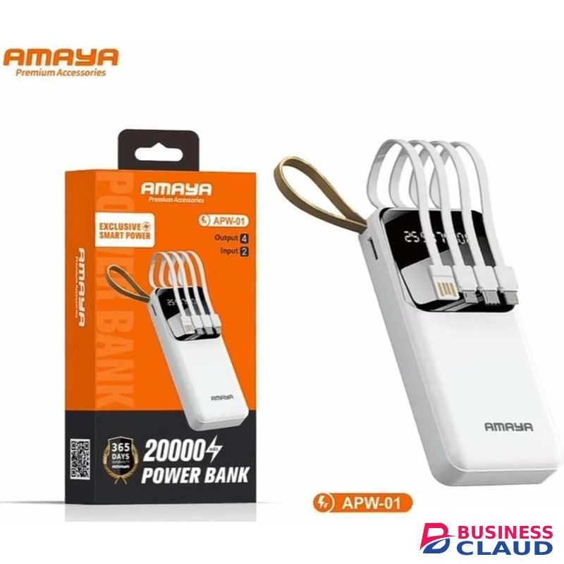 Amaya High Capacity Power Bank 20000mAh Fast Charging With 4 Lines For IPhone, Type C, Micro And USB Ports- APW-01
