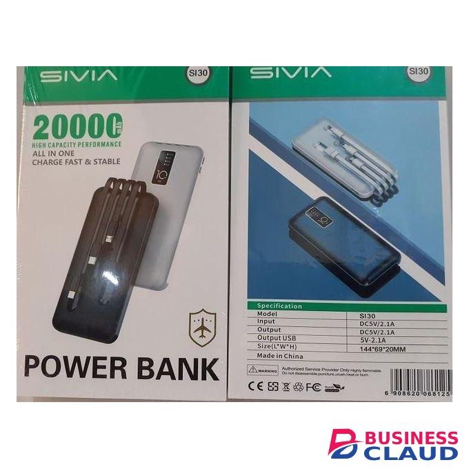 Cosivia Power Bank. Sivia High capacity performance 20000mAh. Built in Cables 3 in 1 fast charge.Stable