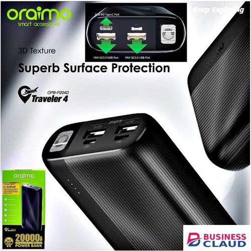 Oraimo SmartPhone Accessories Highly Portable Fast Charging Powerful Powerbank 20000mAh + FREE Power bank Charger
