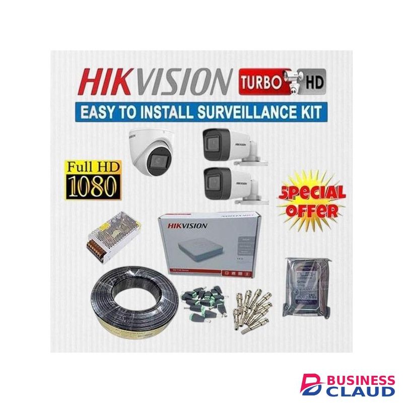 Hikvision 3 Turbo HD 1080P Full HD Night Vision CCTV Cameras Complete System Set Kit with 4 Channel DVR 500GB Hard Disk + 50M Cable