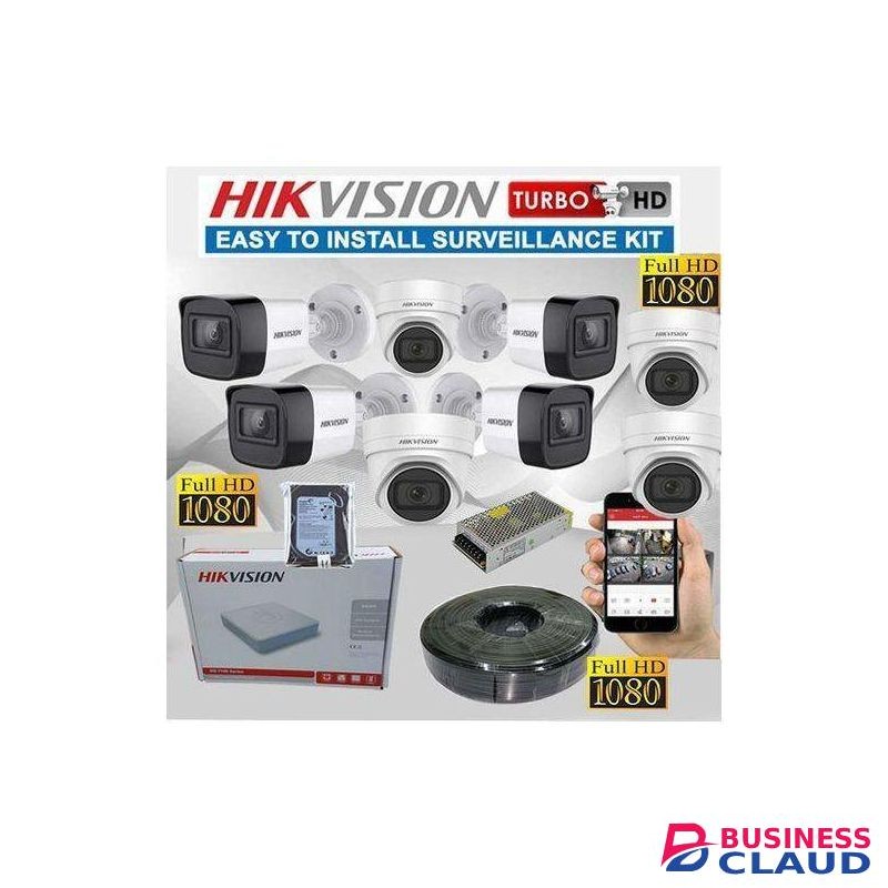 Hikvision Easy Installation And Setup 8 Channels 1080P Full HD 2 MegaPixel CCTV Security Surveillance Cameras Complete System Kit Package With 100M RG59 Cable
