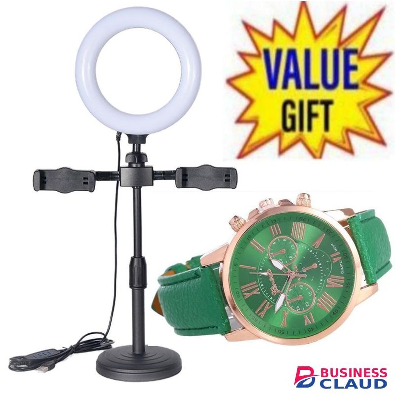 6"LED Ring Light Dimmable Video Makeup Selfie Night Light + Green Watch .