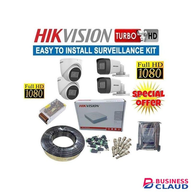 Hikvision 4 Turbo HD Full HD 1080P Resolution 2MP Easy To Install & Setup CCTV Surveillance Cameras Complete System Kit With 4 Channel DVR Machine +500GB Harddisk