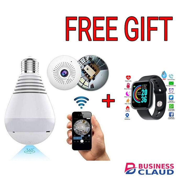 360° PANORAMIC BULB CCTV CAMERA,WIRELESS,FREE SMART WACTH