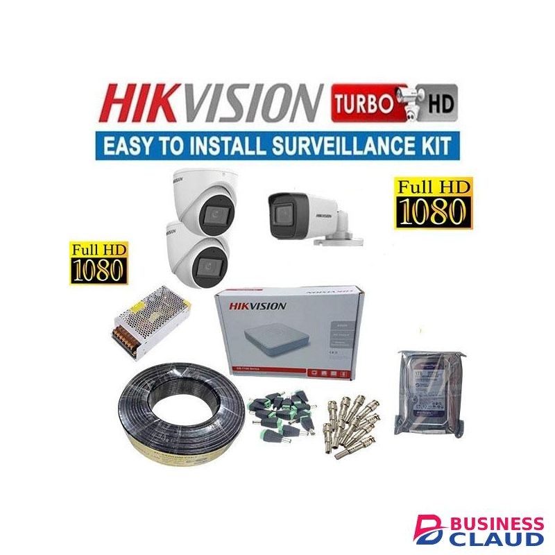 Hikvision 3 Turbo HD 2MP 1080P Full HD CCTV Cameras Complete System Kit - 4 Channel DVR Machine+500GB HDD