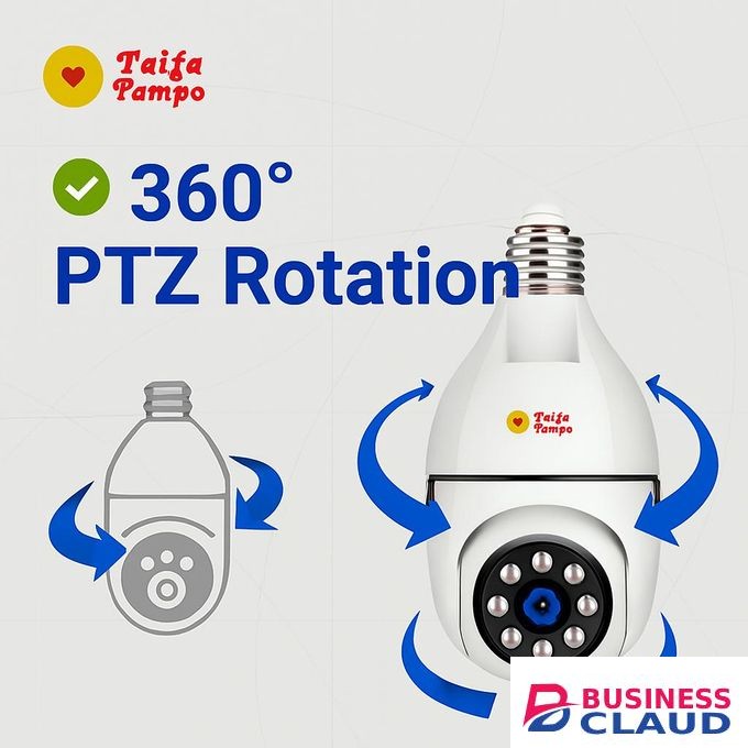 360° PANORAMIC PTZ E27 BULB CCTV WiFi SECURITY CAMERA – Motion Detection, Night Vision, Voice Intercom, Wireless Bulb Surveillance Cameras 1080P - White