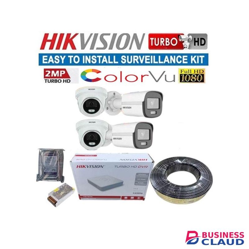 Hikvision 4-Camera Full HD 2MP Ip66 Weatherproof ColorVu CCTV System With Night Vision & Audio