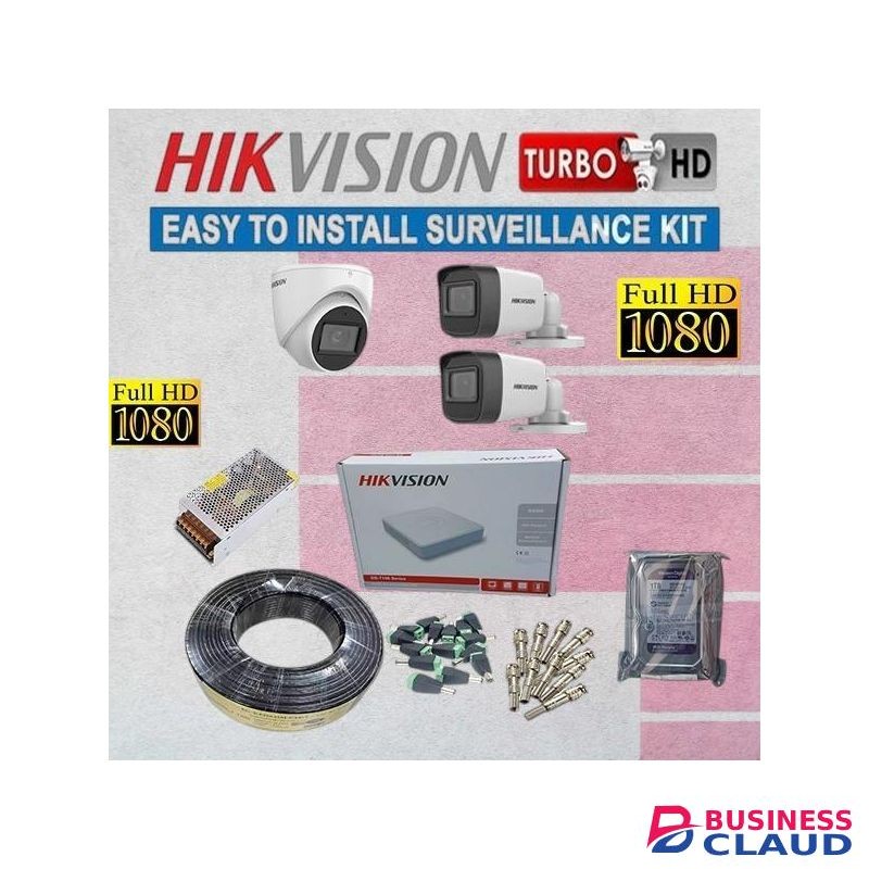 Hikvision 2 Megapixels 3 Turbo HD 1080P Full HD CCTV Cameras Kit Complete Security System CCTV Surveillance Package Kit with 50M RG59 Cable & 500GB Hard Disk