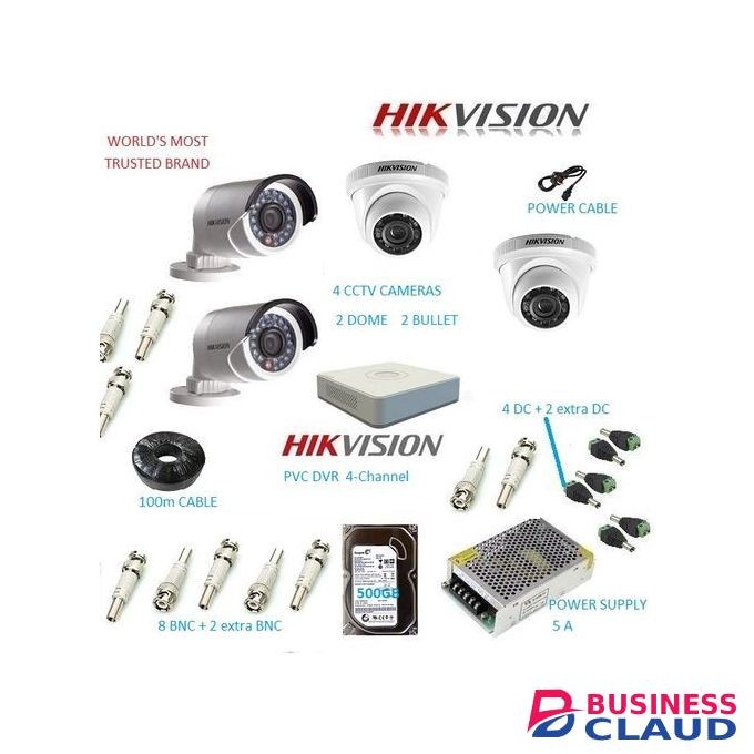 Hikvision 4 Camera CCTV Installation Kit (With 500GB+50M Cable)