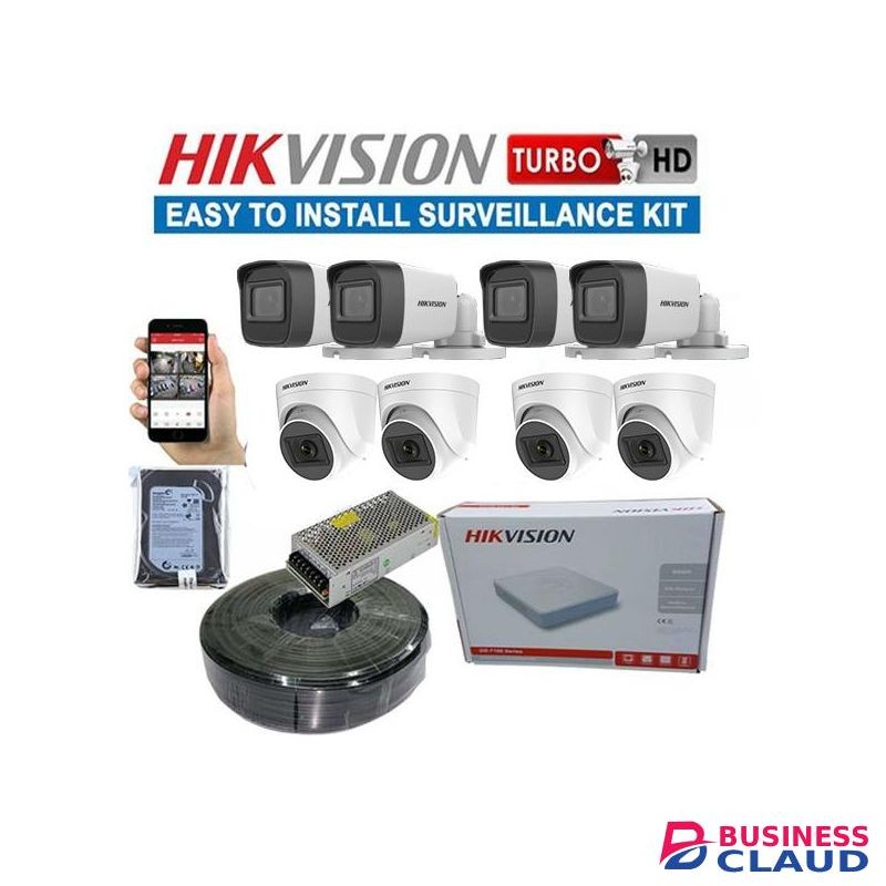 Hikvision 8 1080P 2MP Full HD Night Vision CCTV Cameras Complete Security System Kit With 1TB HardDisk+100M RG59 Cable+8 Channel DVR Machine-White