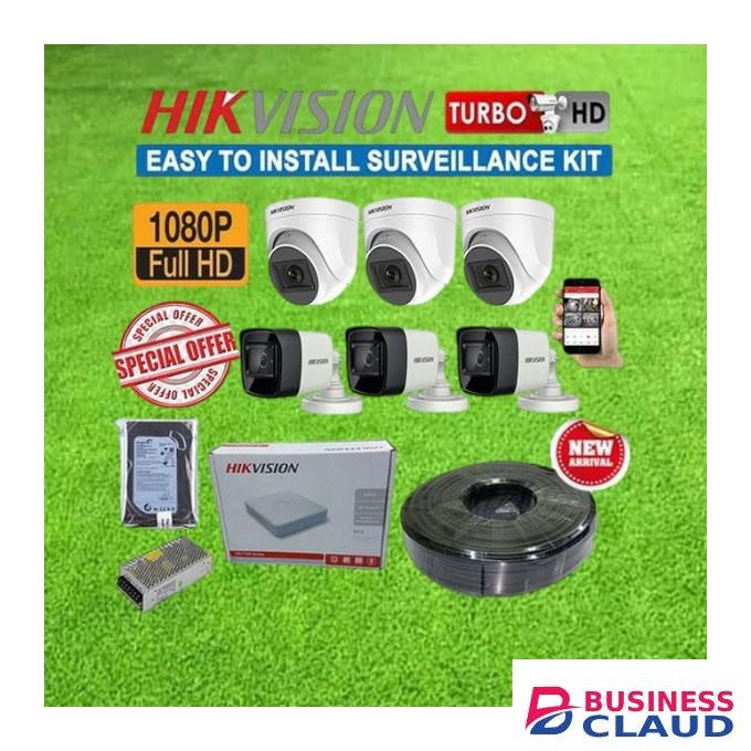 Hikvision Original Overseas Version 6 Full HD 1080P 2MP CCTV Cameras Complete System Kit With 8 Channel DVR + 100M RG59 Coaxial Cable