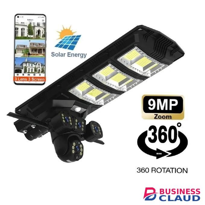 Built-In Microphone & Loud Speaker V380 Pro App 450W Watts Two-In-One Outdoor Security Led Solar Street Light Integrated With 12MP 4G Simcard PTZ Rotating Outdoor CCTV Surveillance Security Camera