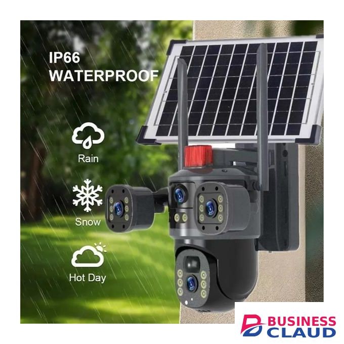 Ai-Based Human Motion Detection And Tracking 360-Degree Rotation Built-In Microphone & Loud Speaker Audio and Video Recording V380 PRO 12MP 4G PTZ Rotating 4 Eyes 3 Pictures Outdoor Security Surveillance Solar Powered CCTV Camera
