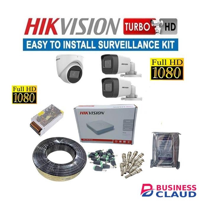 Hikvision 3 Turbo HD 1080P Full HD Night Vision CCTV Camera Complete System Kit -50M RG59 CCTV Camer Cable+500GB Harddisk