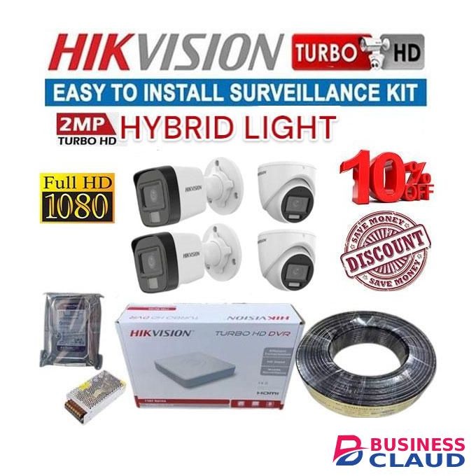 Hikvision 4 1080P 2MP Hybrid CCTV Camera True Day/Night, Smart Ir Complete Security System For Home & Business