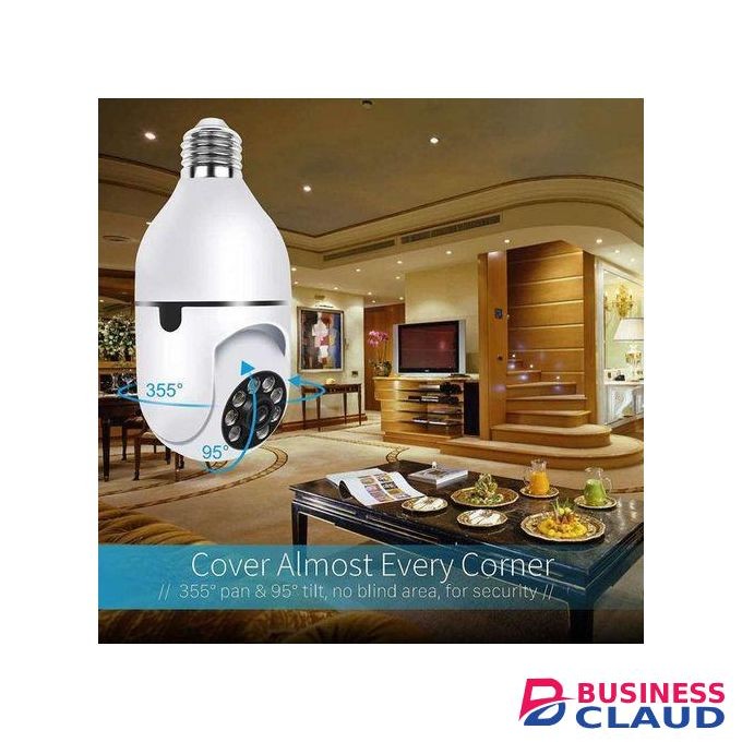 CCTV BULB LED FLOOD LIGHT SECURITY WIRELESS WIFI CAMERA - 360 Motion Detection, Night Vision, Voice Intercom, Wireless Surveillance Cameras 1080P - White