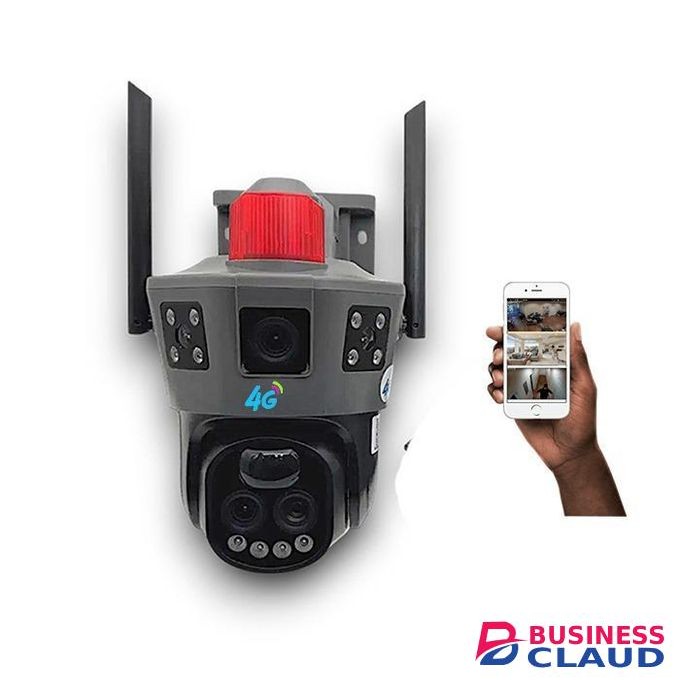 AI Based Human Motion Detection tracking 4G PTZ Rotating Dual Lens Electric Camera with Loud Speaker Flashing Lights Siren