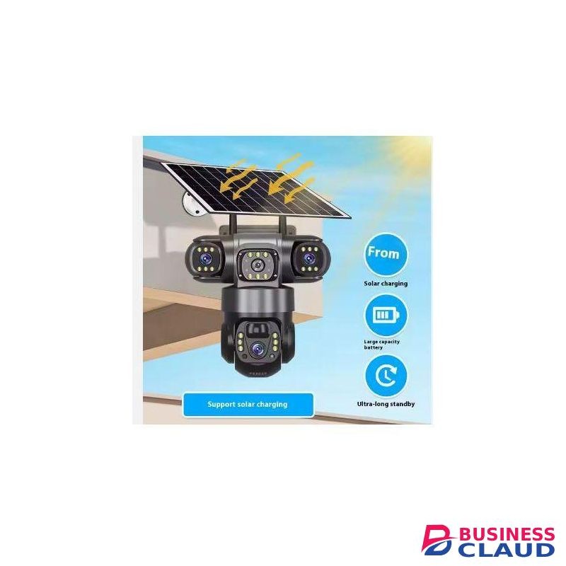 Solar Light Triple-Lens 4G Solar CCTV Surveillance Camera with Built-in Battery Featuring Three Lenses and Three Screens