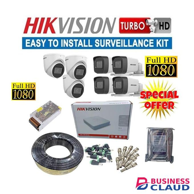 Hikvision 7 High-Quality Video Resolution 8 1080P Full HD 2MP CCTV Cameras Complete System Kit With 8 Channel Machine + 500GB Harddisk +100M RG59 Cable