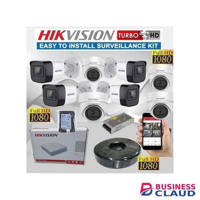 Hikvision 8 Full HD 1080P 2MP CCTV Cameras Complete System Kit Installation Package - With 8 Channel DVR+ Night Vision+1TB Harddisk+ 100M RG59 Cable