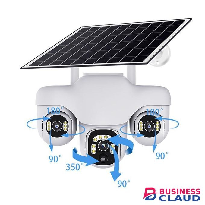 Intelligence Three rotating lenses Triple Lens 4G solar-powered security camera GSM 4G CCTV Camera, Outdoor Security, Motion Tracking, Night Vision, Two-Way Audio Mobile App