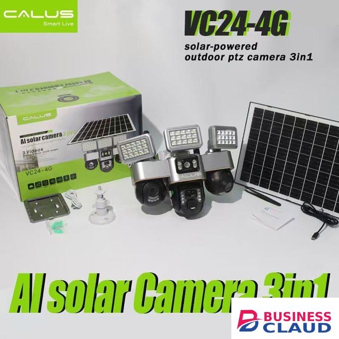 CALUS vc24 4G PTZ CCTV SOLAR Camera, WATERPROOF, full colour night vision, bidirectional speech, 360 pantilt, HD video recording, alarm push, cloud storage, sd card storage,, alarm push,3 VIDEOS MULTIPPLE LENS.