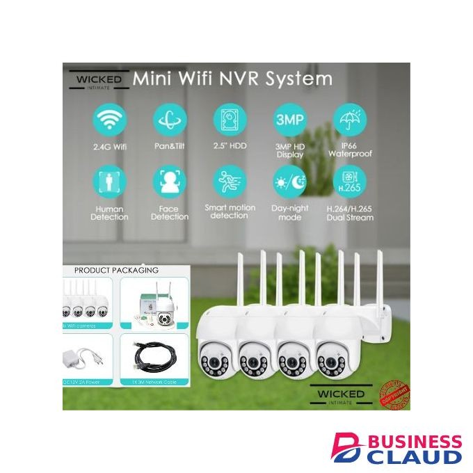 4 CHANNEL BUILT IN NVR FULL KIT WIRELESS WIFI CCTV SECURITY 360 PTZ SMART MOTION CAMERA