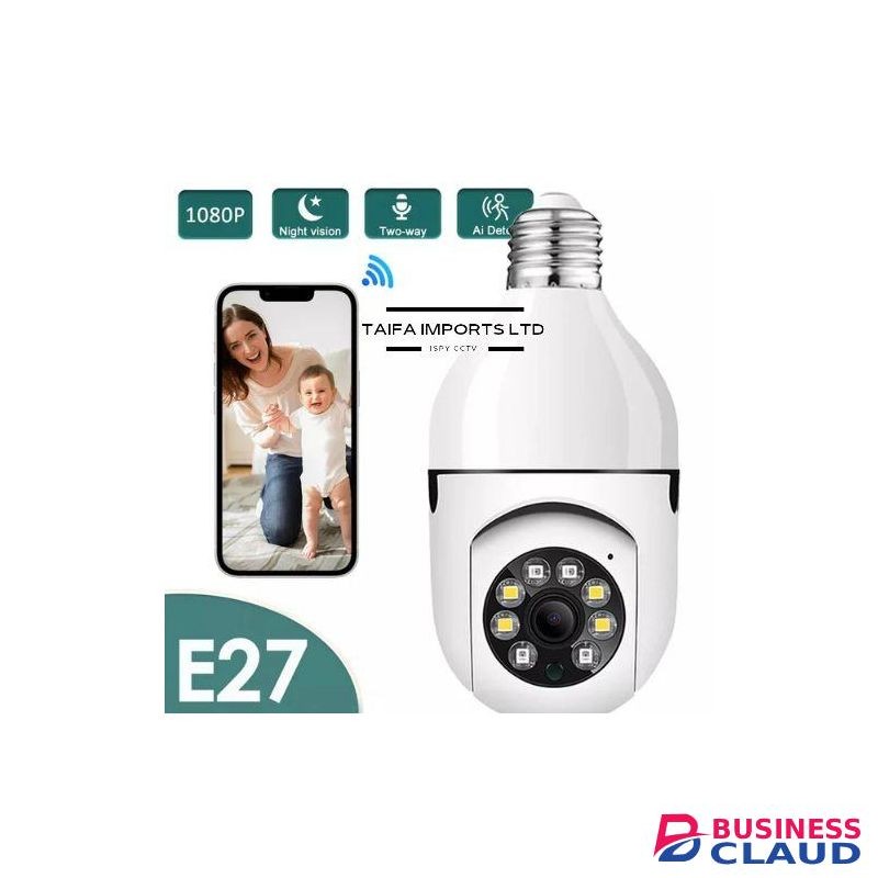 AI Powered Smart Bulb CCTV Security Camera 1080P - WiFi, Motion Detection, Full Colour Night Vision, 360 PTZ Rotation, Two-Way Audio - Surveillance Camera - White